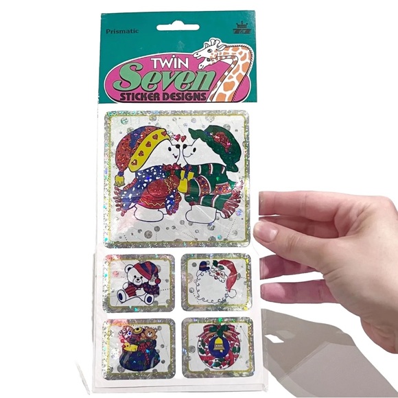 Vintage 1990s Twin Seven Stickers Holographic Sparkly Large Stickers Christmas - Picture 4 of 10